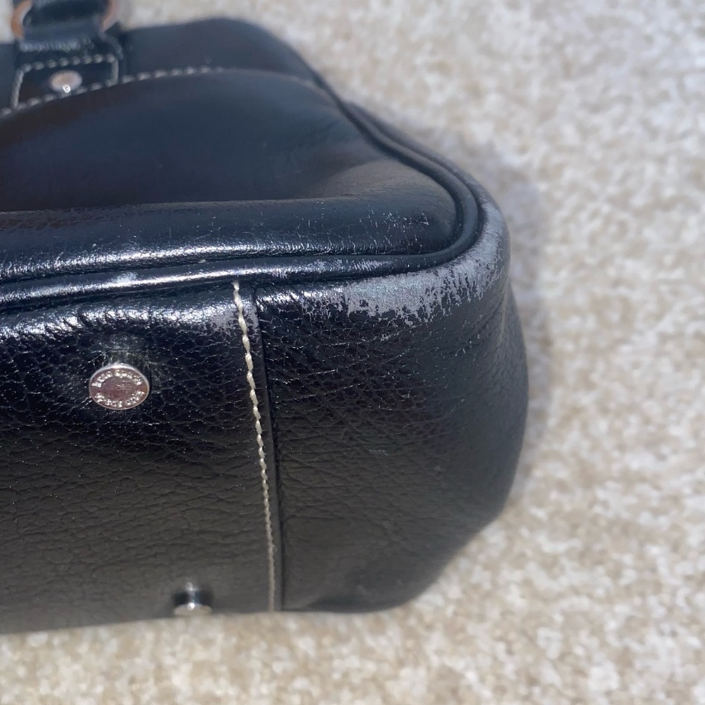 VTG Kate Spade Black Leather Wide Shoulder Silver Hardware Striped Interior Bag - Picture 11 of 13